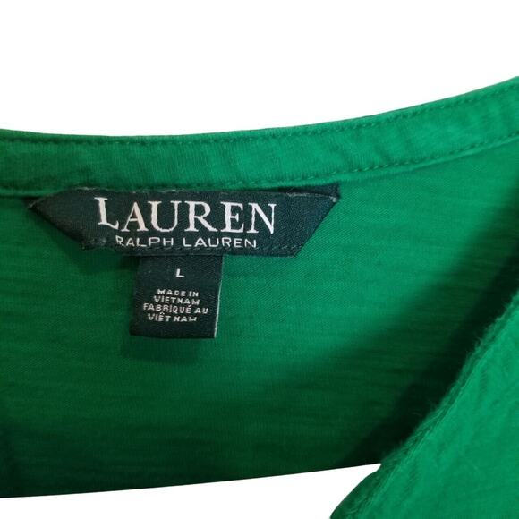 Lauren Ralph Lauren Womens Lace Up Shirt Kelly Green Size L Casual Preppy Cotton - Picture 5 of 7